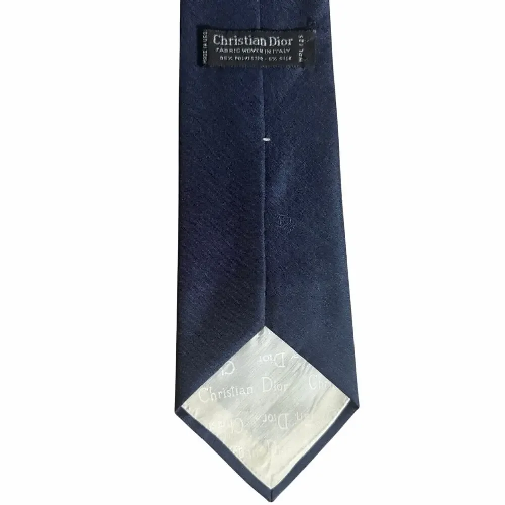 Christian Dior Monsieur Navy Blue Embroidered 'CD' Mens Vintage Tie